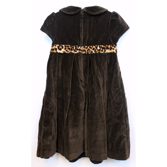 Baby Gap Toddler Girl Brown Velvet Dress Sz 4 Cheetah Print Waist Holiday - Picture 1 of 7